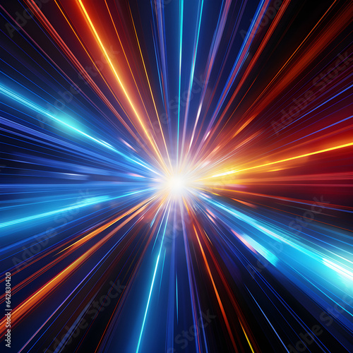 Abstract multicolor spectrum background, bright orange blue neon rays, and colorful glowing lines