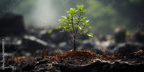 Plant growth on agriculture against nature, illustration concept of new tree life