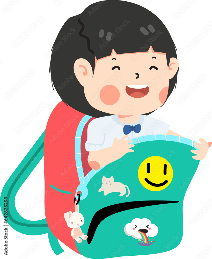 Cute girl student  in a bag