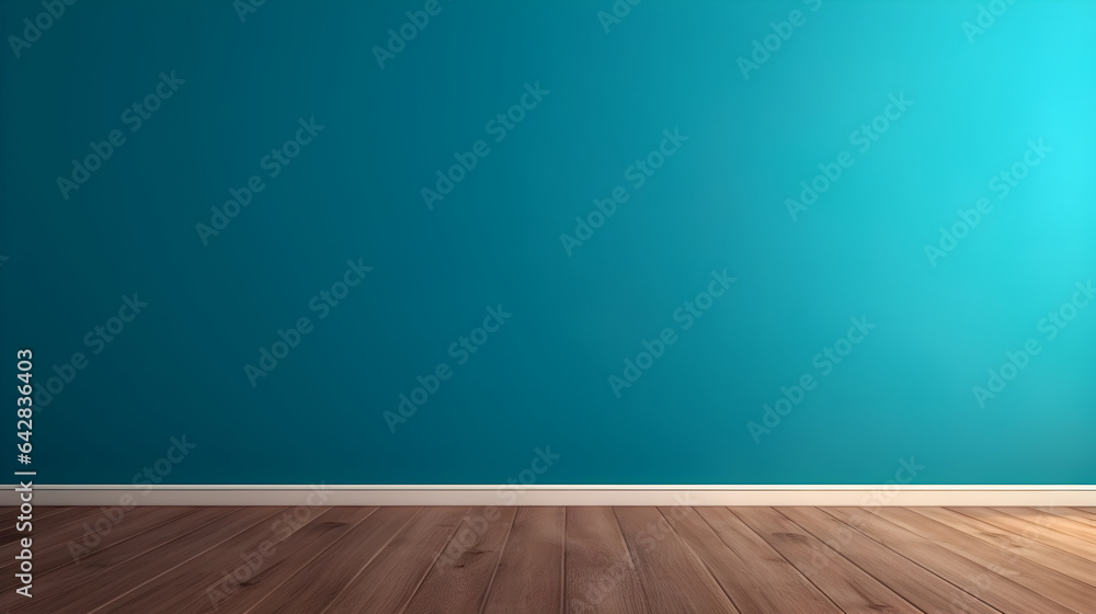 Blue turquoise empty wall and wooden flooring with a glare from the window. Interior background for presentation pupose. Blue turquoise empty wall and wooden flooring with a glare from the window. Interior background for presentation pupose.