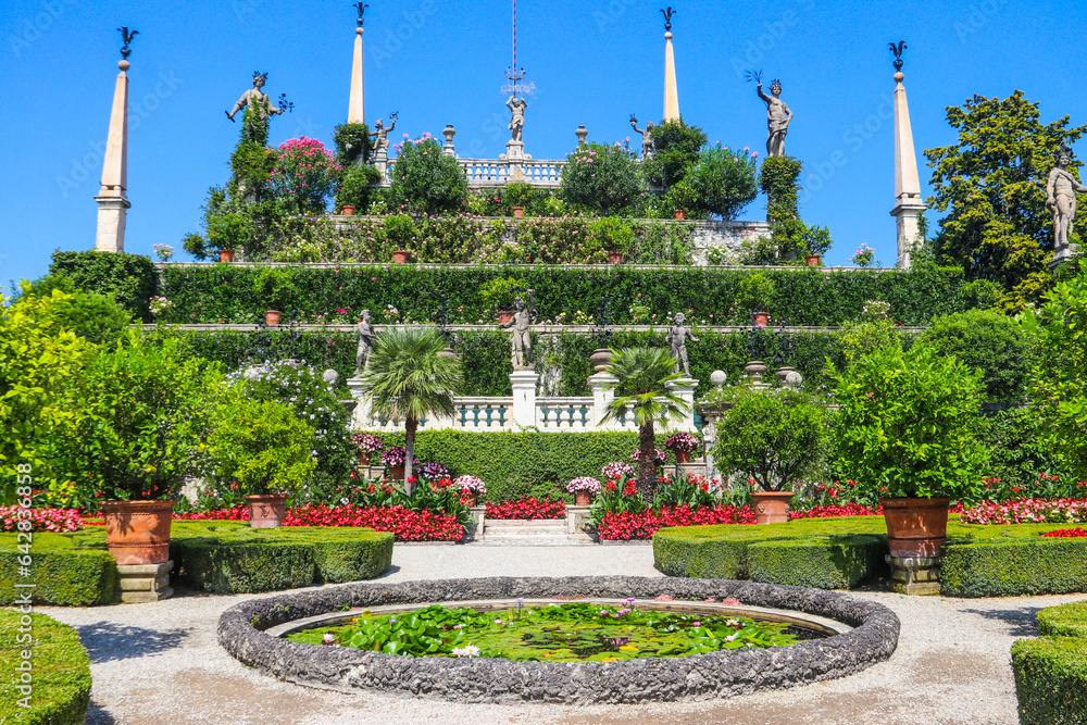 Baroque terraced garden of Borromeo Palace facing Lake Maggiore, Isola ...