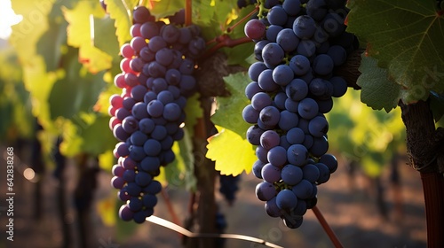 On a single vine, a single bunch of Shiraz grapes photo