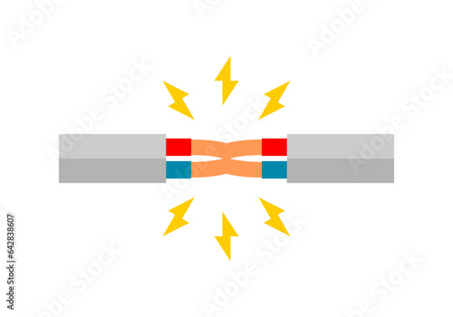 Broken electric cable wire short circuit icon flat vector design