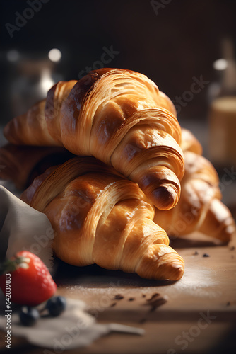 French Croissant On Wooden Table