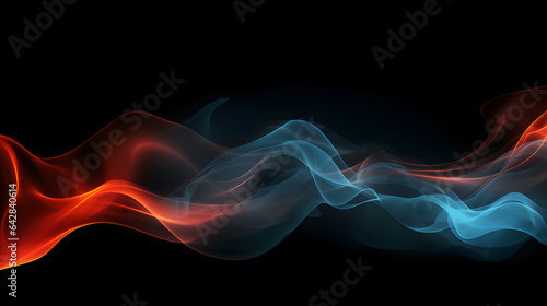 Red orange and blue green color abstract smoke on black background