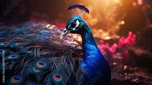 Stunning peacock in full display - vibrant colors and majestic feathers.