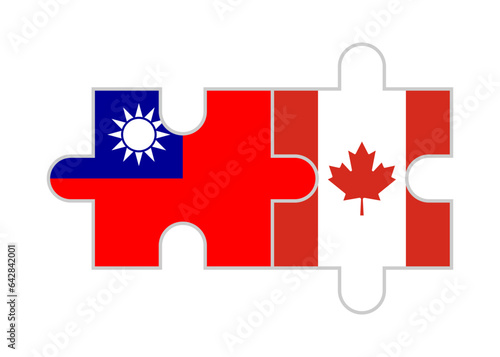 puzzle pieces of taiwan and canada flags. vector illustration isolated on white background