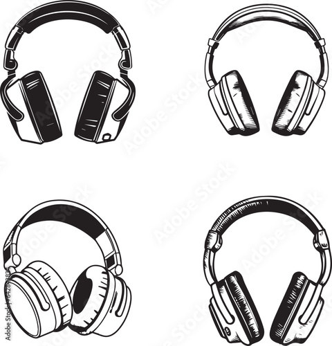 headphone minimal lineart flat logo silhouette style vector illustration set