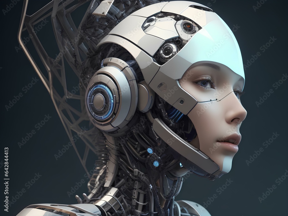 3D rendering of a female robot with a futuristic head and face 3D rendering of a female robot with a futuristic head and face