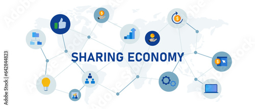 sharing economy business collaborative property community teamwork crowdfunding or peer to peer freelance job