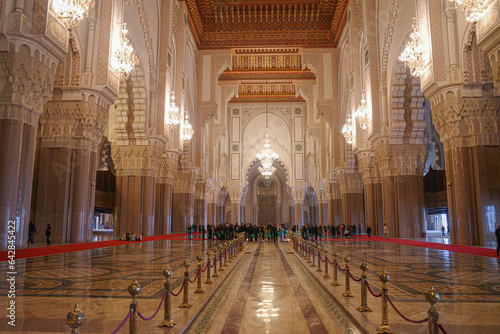 Casablanca, Morocco - Feb 26, 2023: Interior of the Hassan II Mosque, the largest mosque in Africa