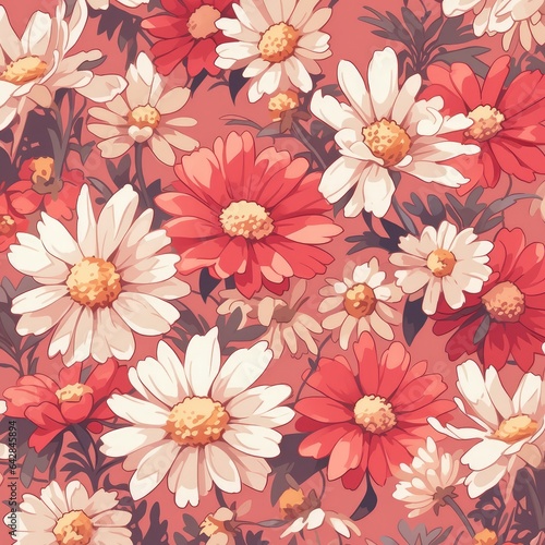 Colorful floral daisy seamless pattern illustration. Generative AI