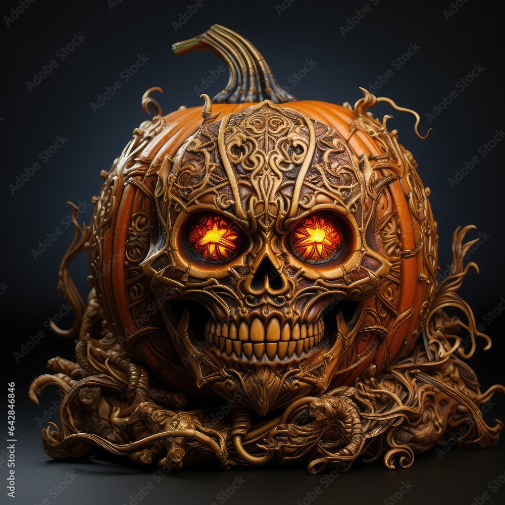 halloween pumpkin decoration in black background. Generative AI