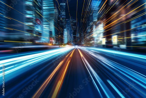 abstract speed motion blur on the road and city at night.