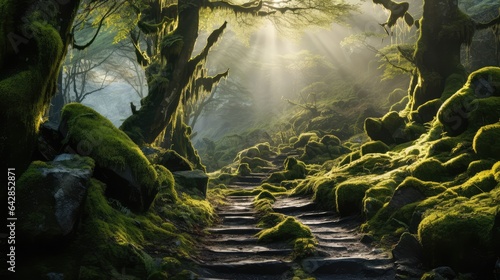 fantasy forest mystical path illustration. Generative AI