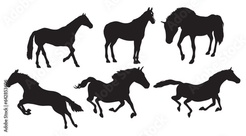 Set of Black silhouette of horse  Beautiful horses vector design  rearing up horse  Horses silhouette vector illustration  horse vector
