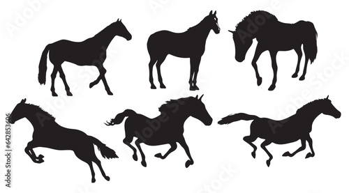 Set of Black silhouette of horse, Beautiful horses vector design, rearing up horse, Horses silhouette vector illustration, horse vector