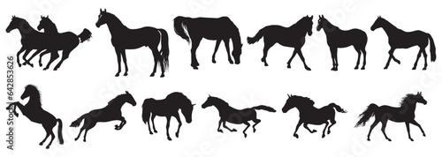 Set of Black silhouette of horse, Beautiful horses vector design, rearing up horse, Horses silhouette vector illustration, horse vector