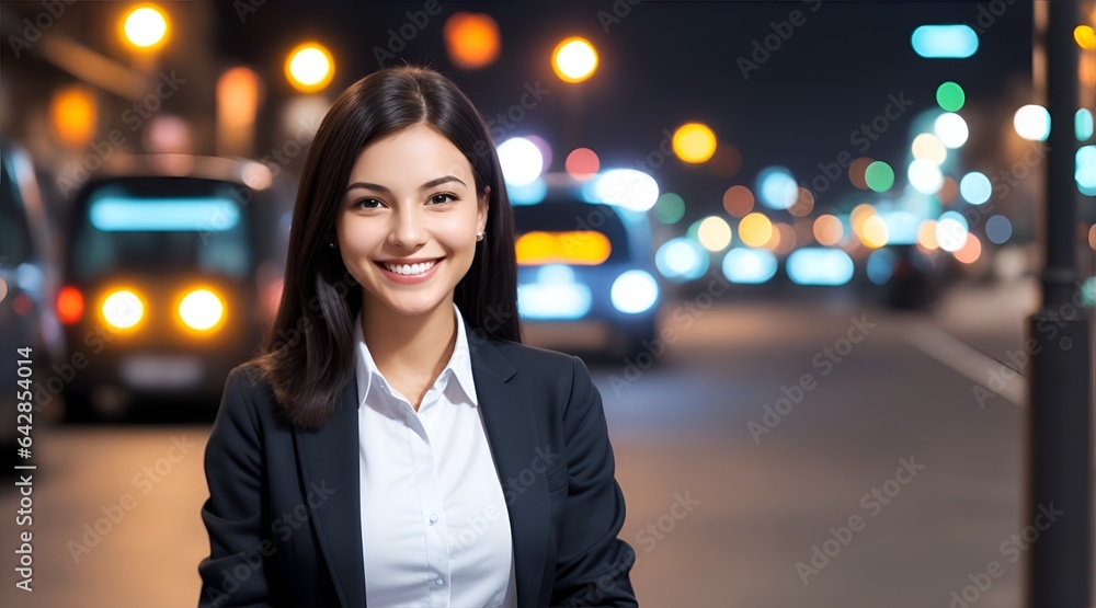 Obraz premium Attractive businesswoman confident in success in office with group of colleagues in the background Businesswoman with colleagues in conference room