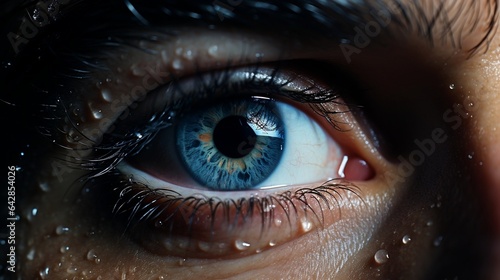 Striking blue eye close-up: vibrant, captivating gaze.