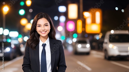 Wallpaper Mural Attractive businesswoman confident in success Standing in the middle of the street outside with blurred lights in the background. beautiful business woman confident in the future. Generative AI Torontodigital.ca