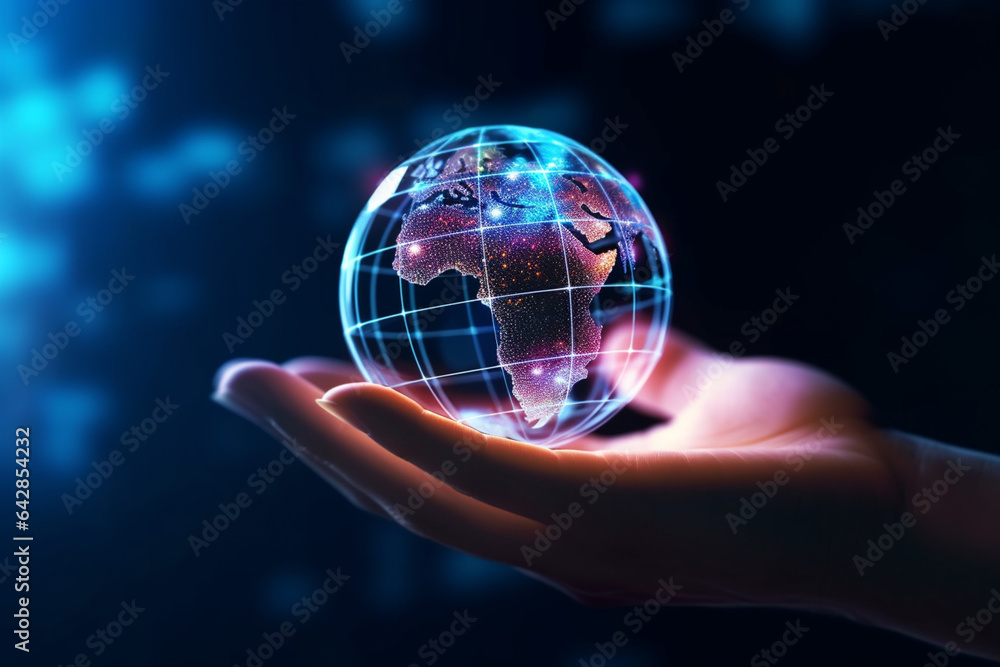 Hands holding a glowing globe on dark background. 3d rendering Hands holding a glowing globe on dark background. 3d rendering