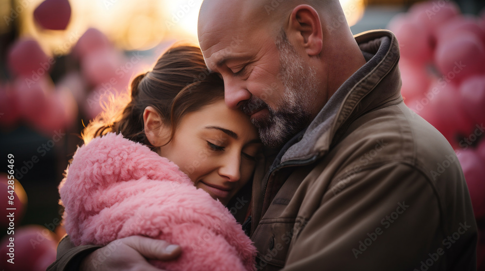 Obraz premium Portrait of a loving couple in love. A man and a woman hug each other.