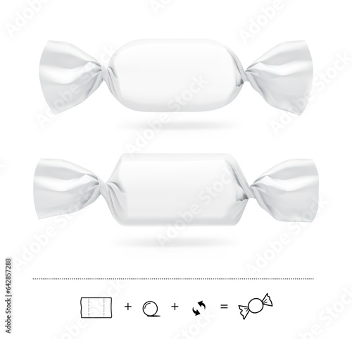 Candy wrap mockups set. Vector illustration isolated on white background. Ready for your design. EPS10.	