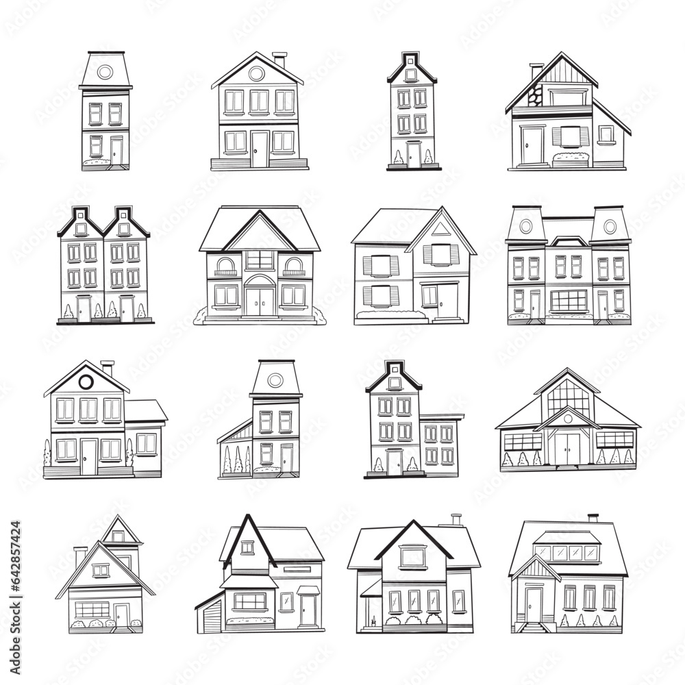 House doodle hand drawn vector set House doodle hand drawn vector set