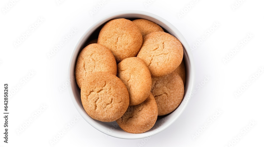 Snickerdoodle Cookies in a bowl isolated on white background top view Snickerdoodle Cookies in a bowl isolated on white background top view