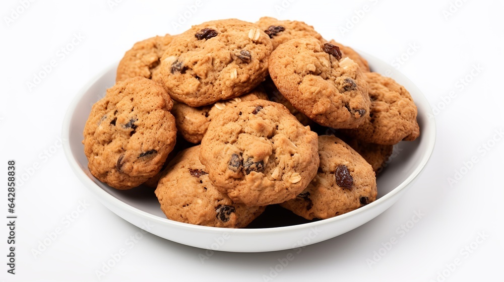 Soft Chewy Oatmeal Raisin Cookies isolated on white background top view Soft Chewy Oatmeal Raisin Cookies isolated on white background top view