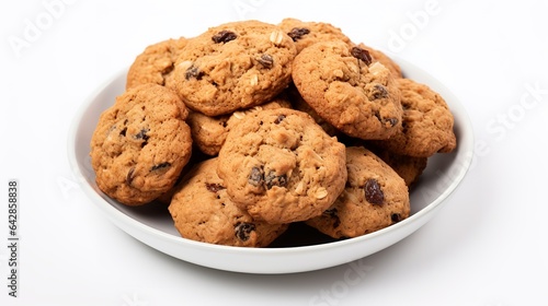 Soft Chewy Oatmeal Raisin Cookies isolated on white background top view