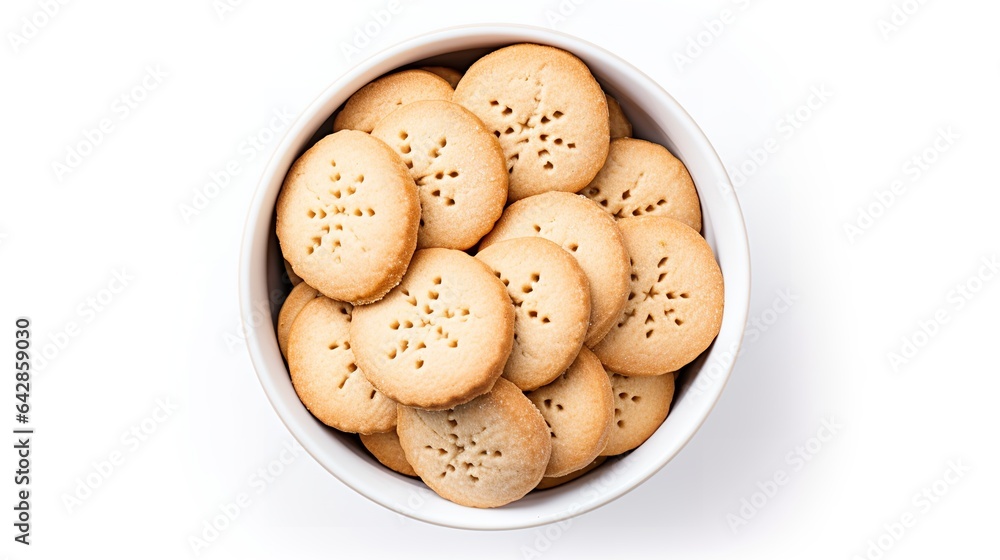 Sugar Cookies in a bowl isolated on white background top view Sugar Cookies in a bowl isolated on white background top view