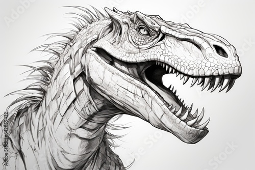 Portrait illustration of raptor dinosaur head on white background © kardaska