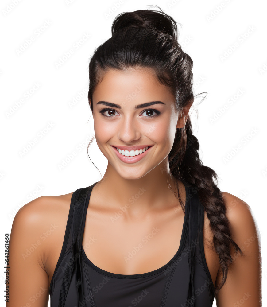 Portrait of a natural beautiful smiling woman with brown hair isolated on a white background as transparent PNG Portrait of a natural beautiful smiling woman with brown hair isolated on a white background as transparent PNG