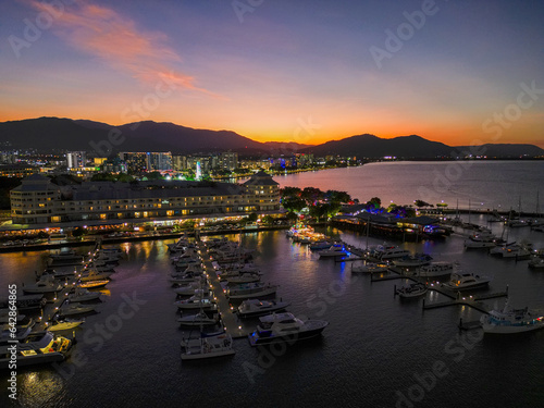 Night time sunset drone shot at Cairns Marina and Esplanade © AspectDrones