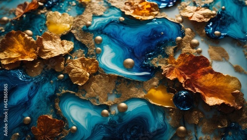 Alcohol Ink Blue Gold Creative Background