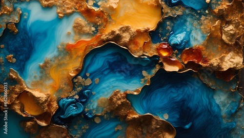 Alcohol Ink Gold Blue Yellow Creative Background