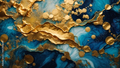 Alcohol Ink Gold Blue Creative Background