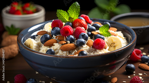 tasty healthy oat meal with dry fruits and fresh fruits