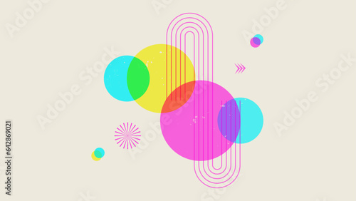 Riso Print with geometric shapes. Risograph effect Colorful abstract element Graphic boho element Minimalist art print. Vector