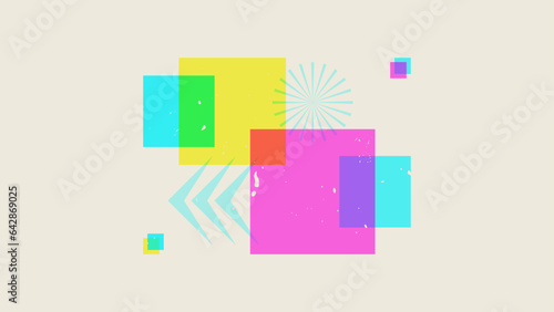 Riso Print with geometric shapes. Risograph effect Colorful abstract element Graphic boho element Minimalist art print. Vector illustration