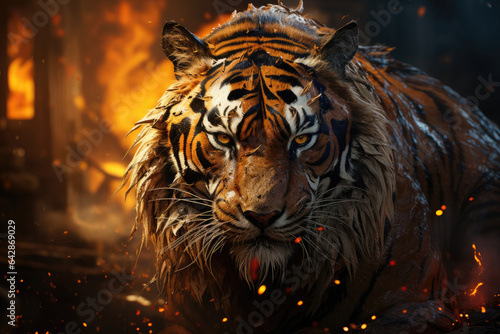 Close up of face realistic tiger   Created with Generative Ai Technology
