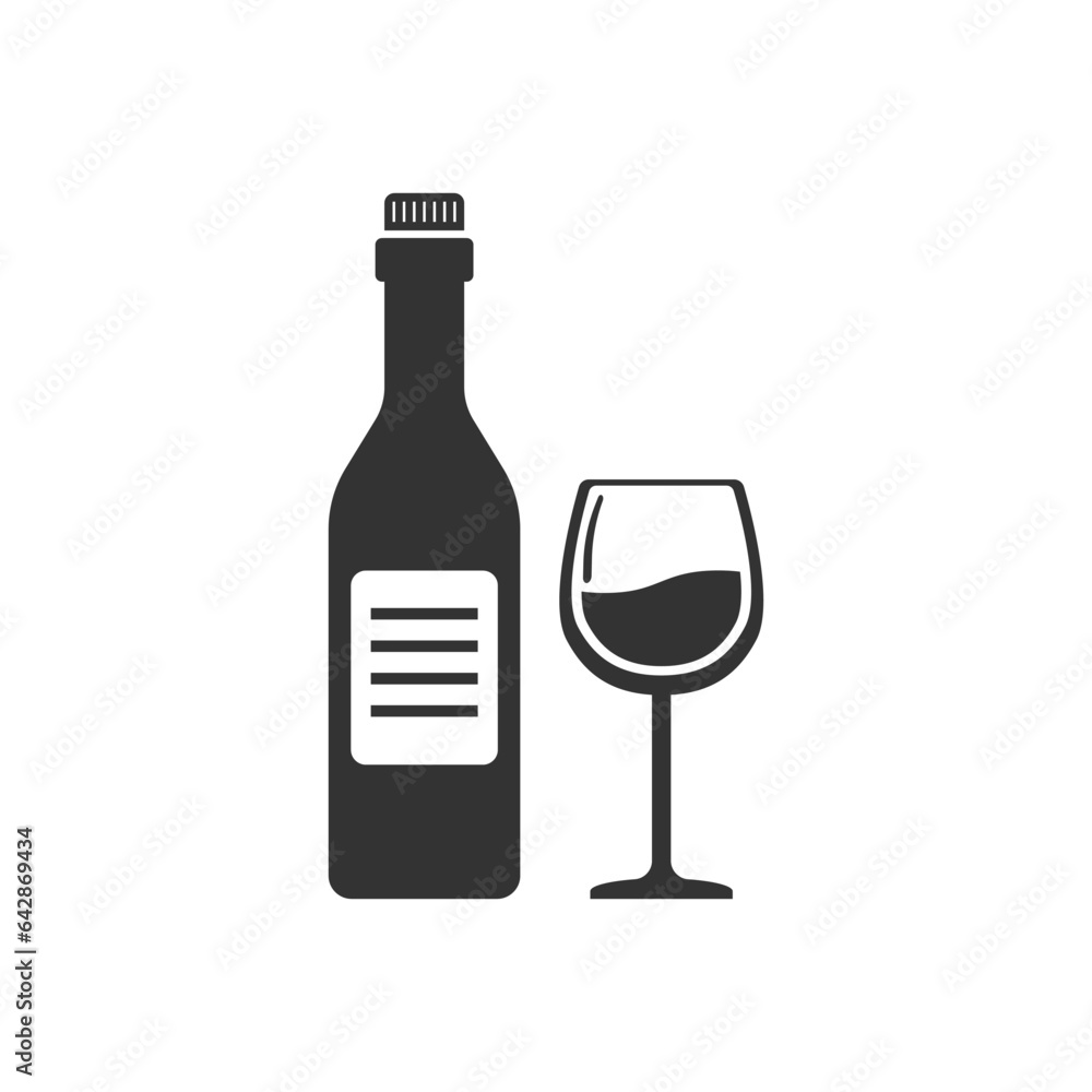 Wine bottle with glass icon in flat style. Alcohol drink vector illustration on isolated background. Champagne beverage sign business concept. Wine bottle with glass icon in flat style. Alcohol drink vector illustration on isolated background. Champagne beverage sign business concept.