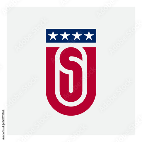 Letters US in colors of USA flag. Logotype.