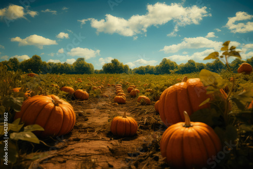 Huge Pumpkin Field With A Variety Of Pumpkins With A Touch Of Halloween Atmosphere Created By Artificial Intelligence