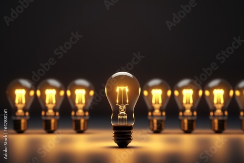 Light bulbs standing out of the crowd idea concept background.