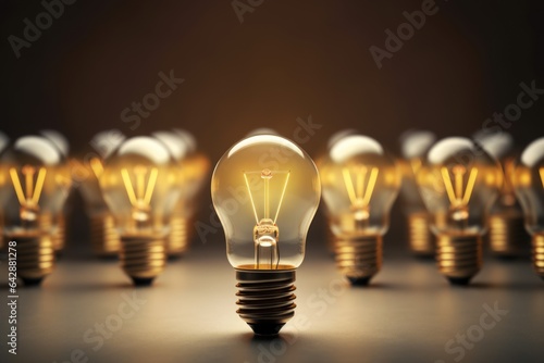 Light bulbs standing out of the crowd idea concept background.