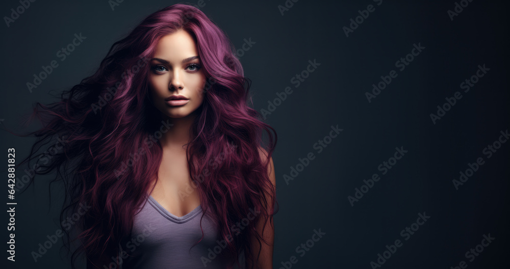 Fototapeta premium Portrait of a beautiful woman with long purple hair