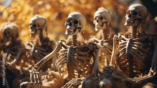 Group of human skeleton model in halloween and horror concept.